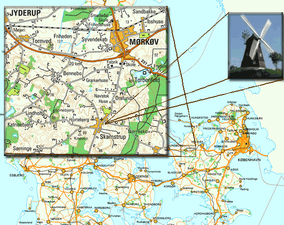 kort over skamstrup og placering af molle